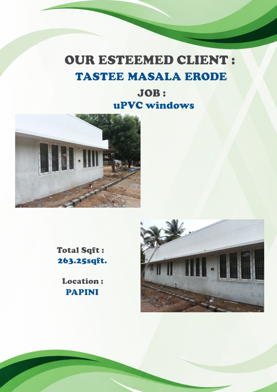 TASTEE MASALA ERODE - uPVC WINDOWS - 263.25 sqft - PAPINI