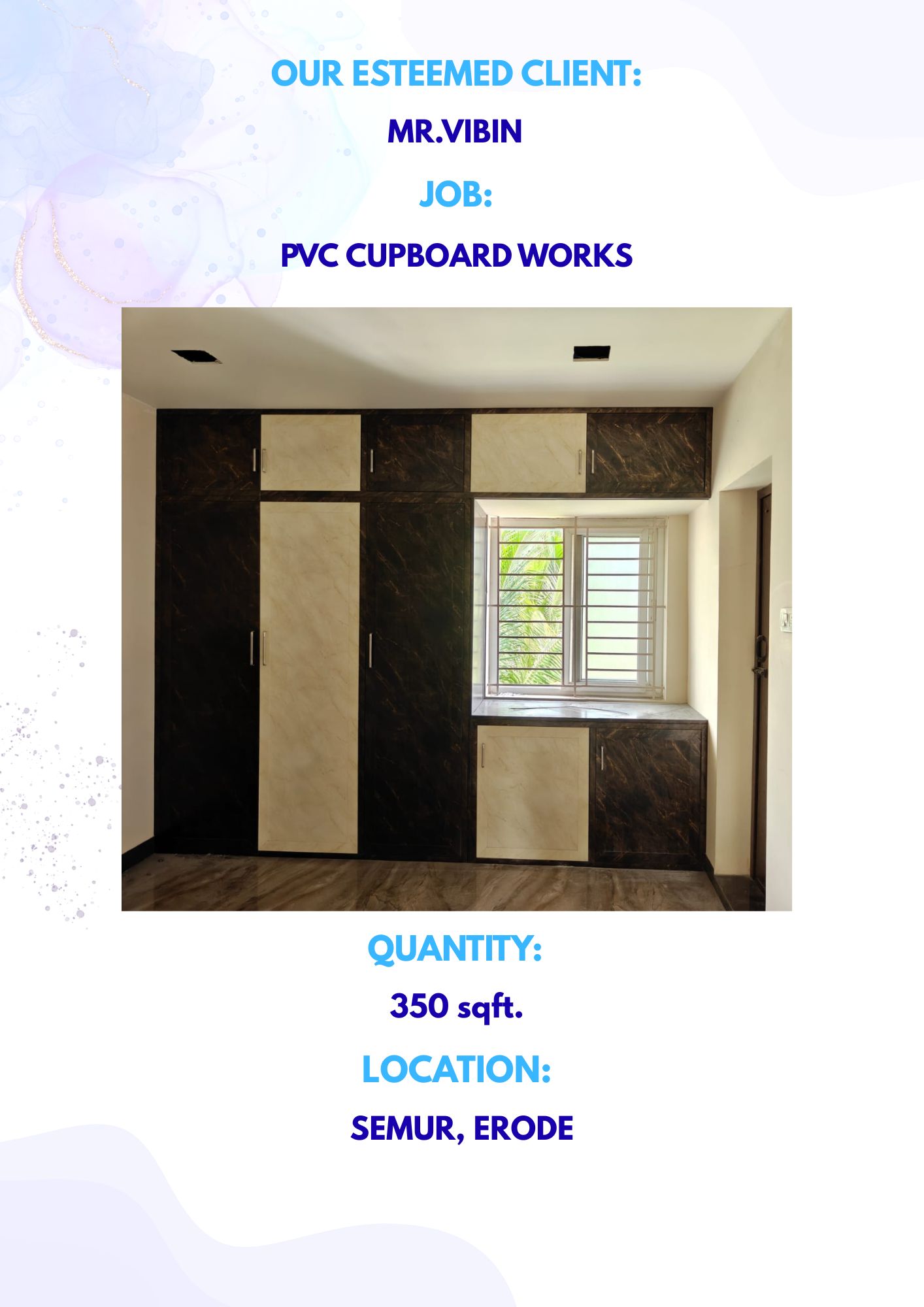 MR. VIBIN - PVC CUPBOARD WORKS - 350 sqft - SEMUR, ERODE.
