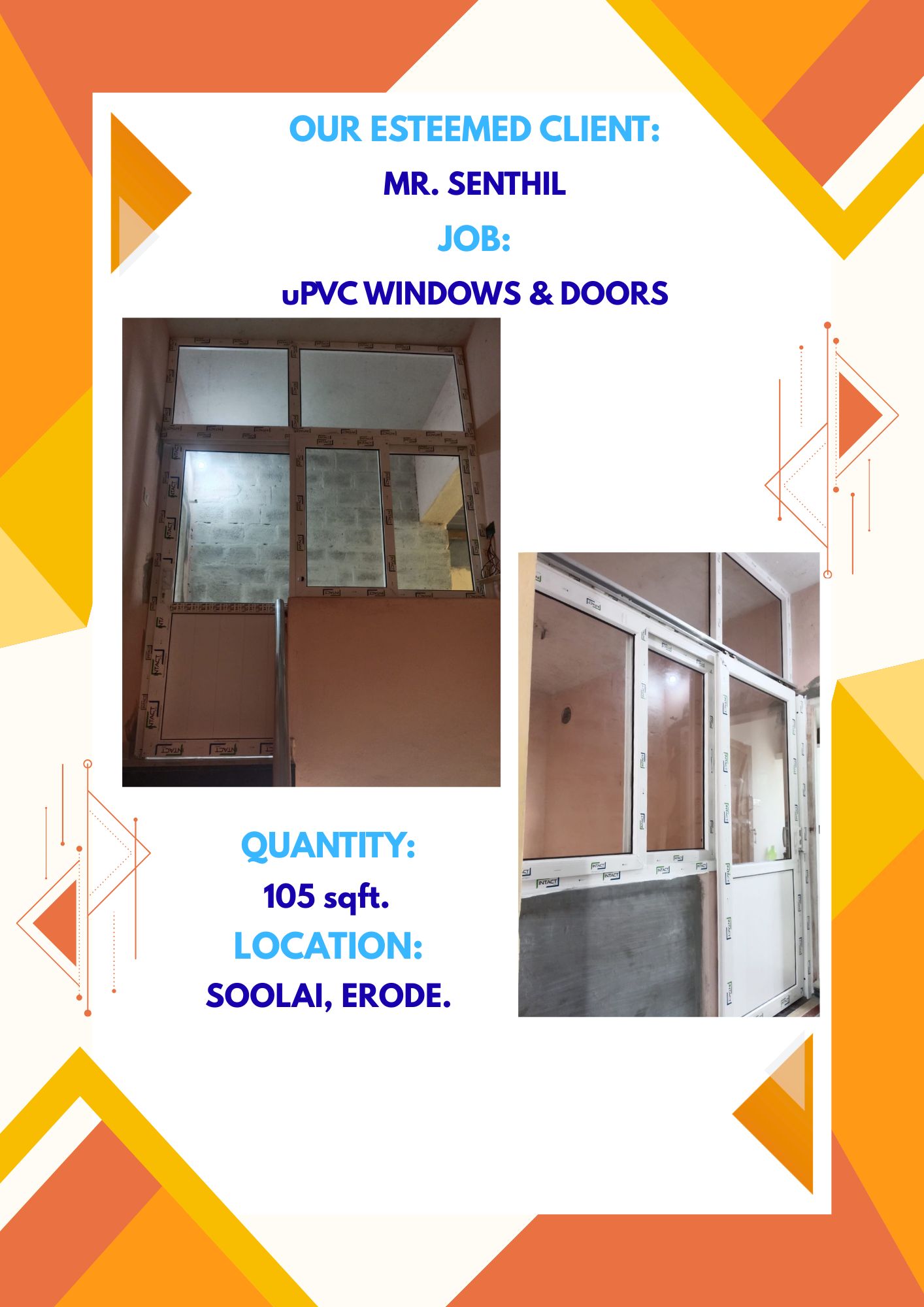 MR. SENTHIL - uPVC WINDOWS&DOORS - 105sqft - SOOLAI, ERODE.