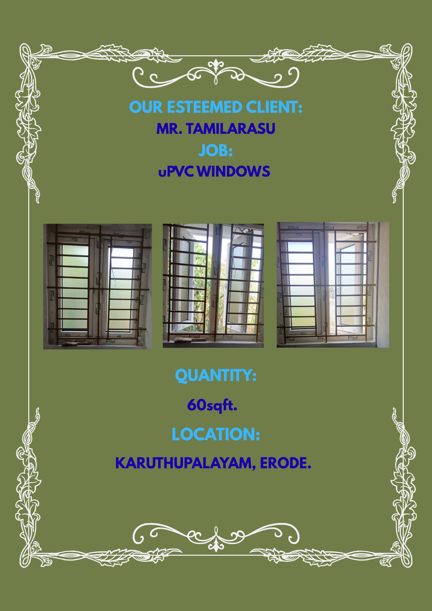 MR. TAMILARASU - uPVC WINDOWS - 60sqft - KARUTHUPALAYAM, ERODE.