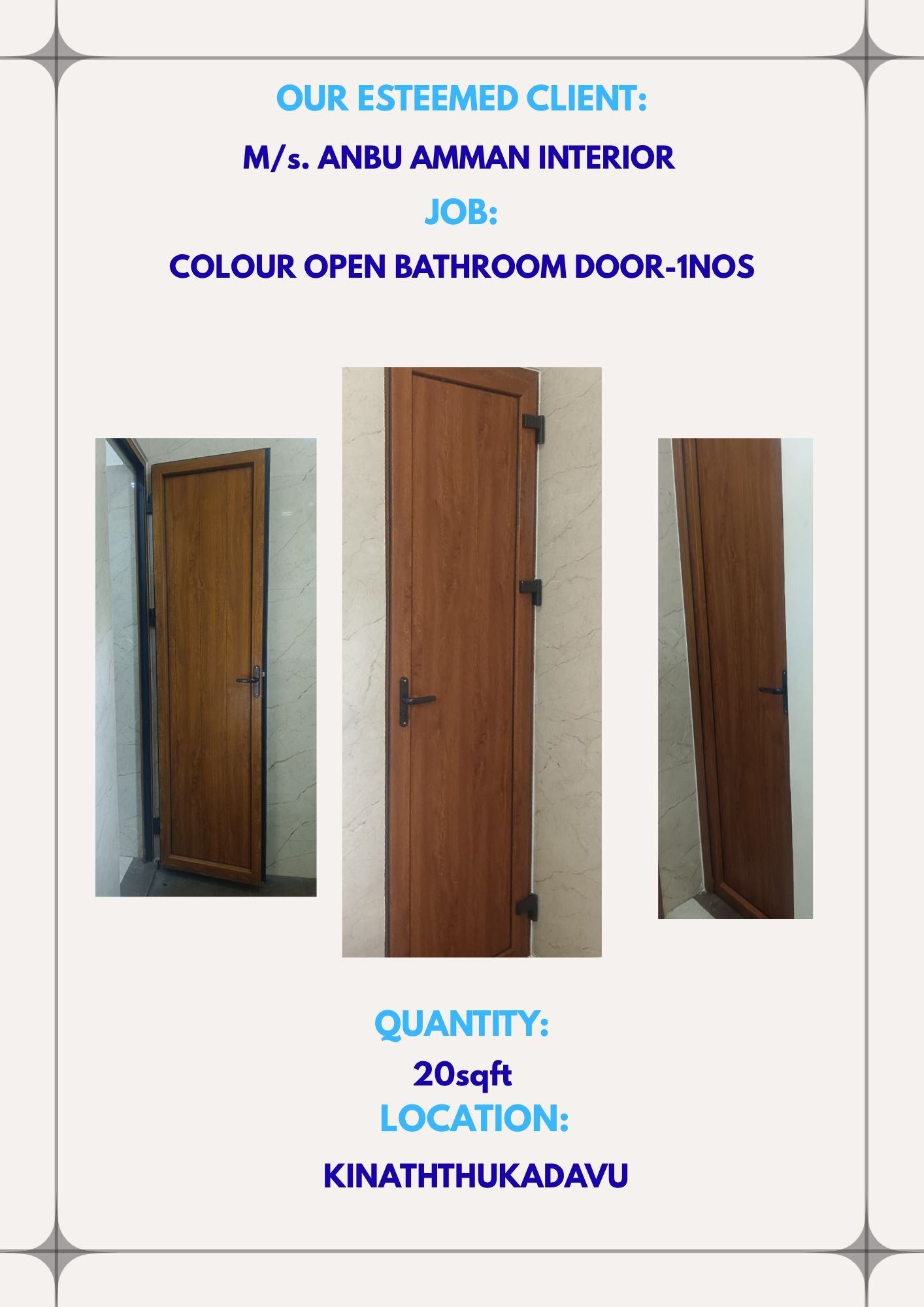 M/s.ANBU AMMAN INTERIOR-COLOUR OPEN BATHROOM DOOR-1NOS-20sqft -KINATHTHUKADAVU