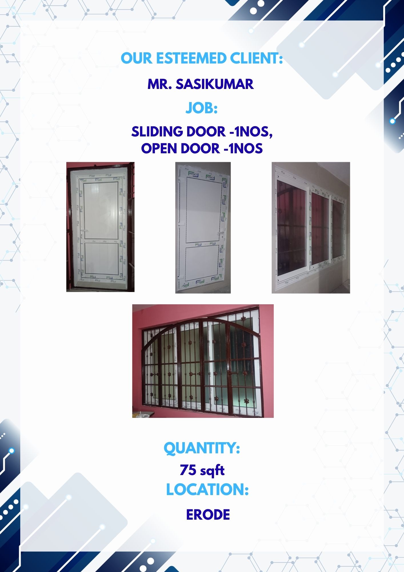 MR. SASIKUMAR-SLIDING DOOR1NOS,OPEN DOOR-1NOS-75sqft-ERODE